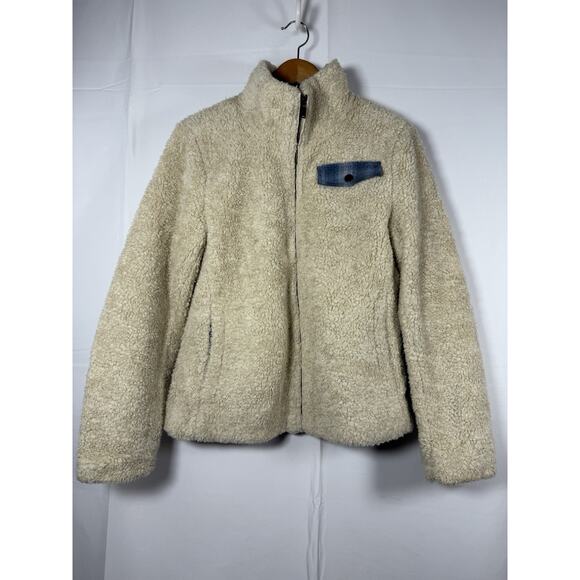 Pendleton Sherpa Fleece Jacket Women’s M Cream Zip Front Plaid Lined Cozy - Picture 1 of 7